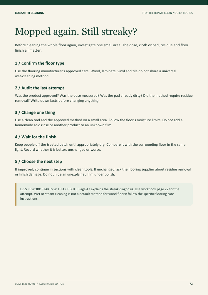 Actual guide page: Mopped again. Still streaky?