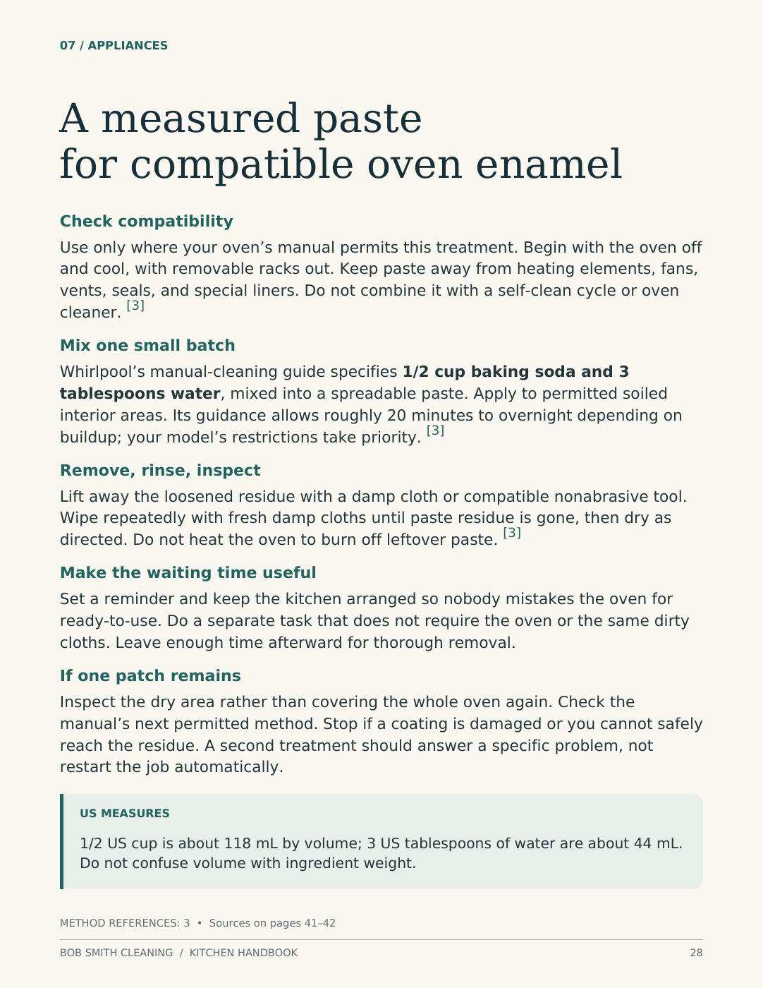 Kitchen handbook page 28: oven cleaning method