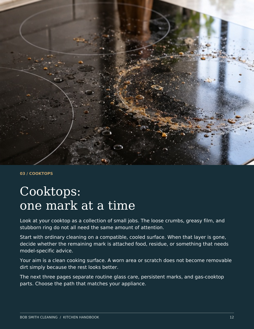 Kitchen handbook page 12: Cooktops, one mark at a time
