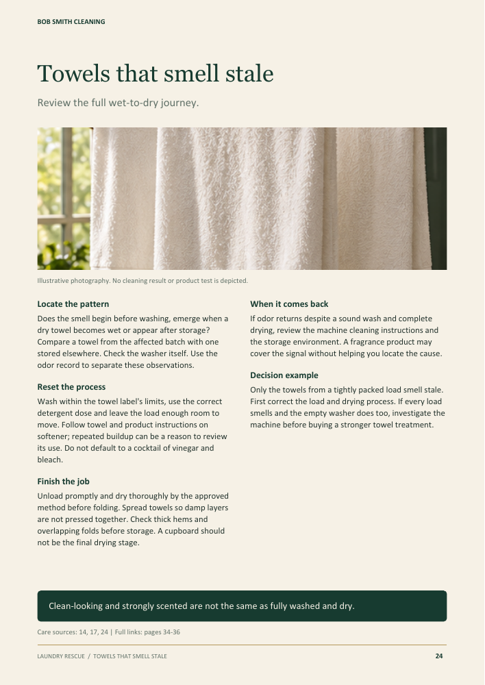 Actual Laundry Rescue page about towel care