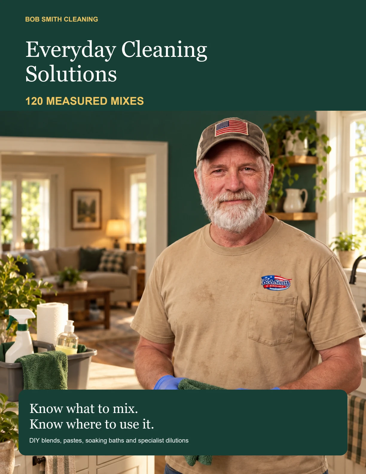 Actual cover of Bob’s updated Everyday Cleaning Solutions — 120 Measured Mixes
