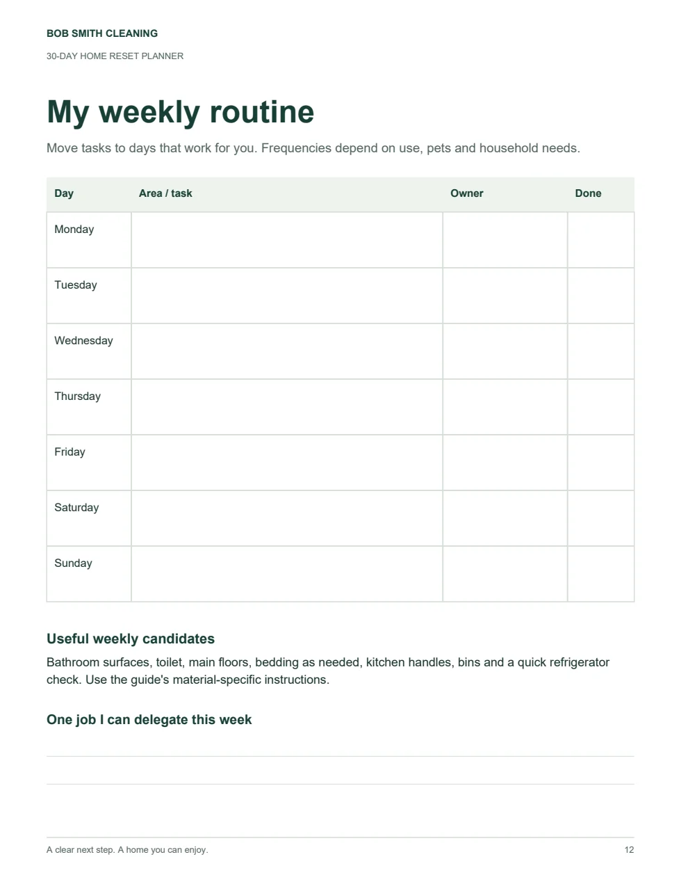 Actual printable planner page